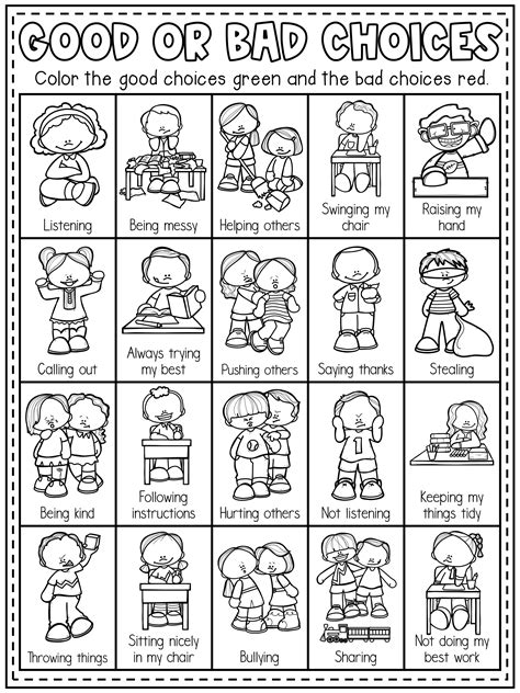 Free Printable Behavior Worksheets For Kindergarten And First Graders
