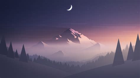 Mountains Moon Trees Minimalism Hd Artist 4k Wallpapers Images