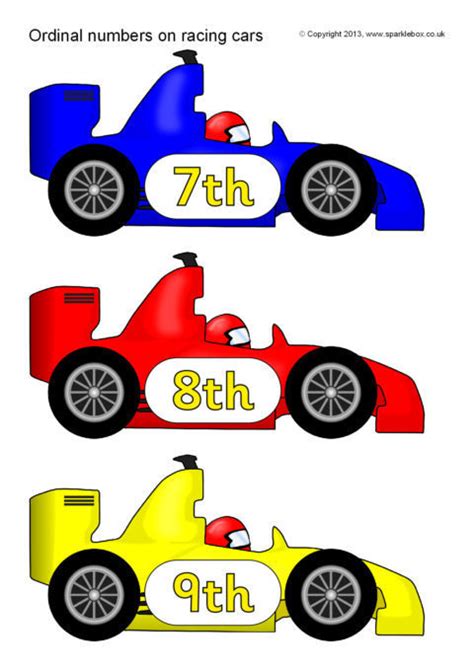 Ordinal Numbers on Racing Cars (SB243) - SparkleBox