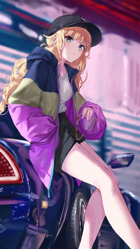 Anime Girl Blonde Sports Car 4k 8380i Wallpaper Iphone Phone