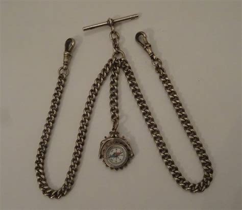 Antiques Atlas Silver Double Albert Watch Chain Compass Fob