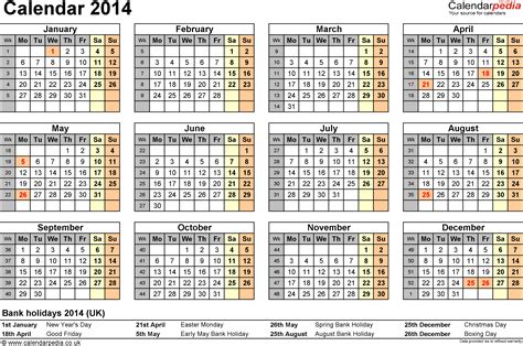Calendar 2014 Uk As Word Templates In 15 Different Versions