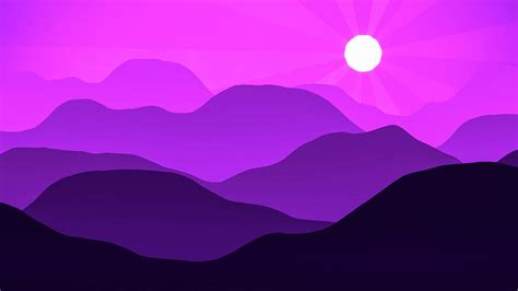 Purple And Pink Minimalist Mountain Range At Sunset Digital Art By