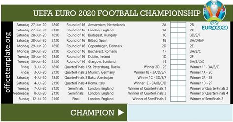 Euro 2020 — back on, with a few changes, but still refusing to admit it's 2021 now — runs from june 11 to july 11. Euro 2020 Fixtures and Match Scoresheet | Office Templates
