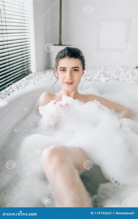 Woman Lying In Bath With Foam Stock Image Image Of Beautiful Enjoy