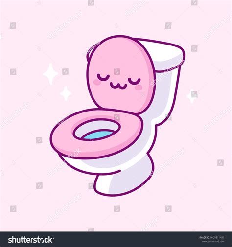 Kawaii Pink Toilet Bowl Drawing With Funny Face Simple And Cute