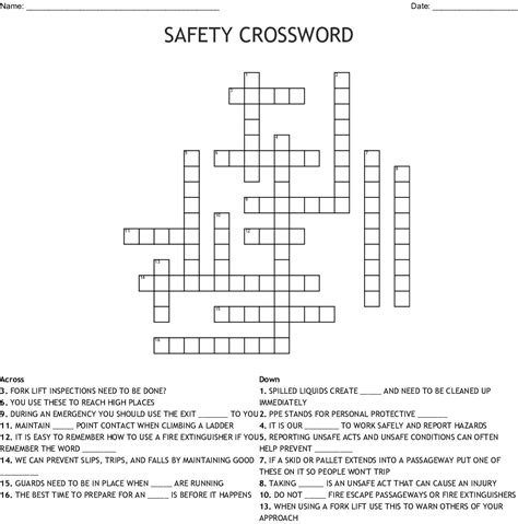 Workplace Safety Puzzle Crossword Wordmint