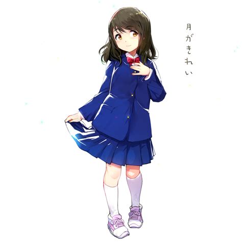 Ejami Mizuno Akane Tsuki Ga Kirei Commission 1girl Blue Jacket Blue Skirt Bow Brown Eyes