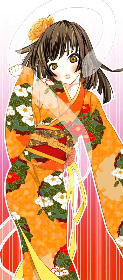 Safebooru Absurdres Bakemonogatari Brown Eyes Brown Hair Highres Japanese Clothes Kimono