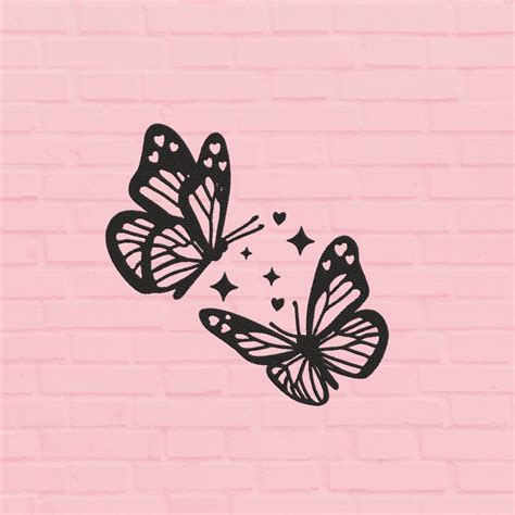 Butterfly Heart Doodle Aesthetic Outline Embroidery Design Etsy