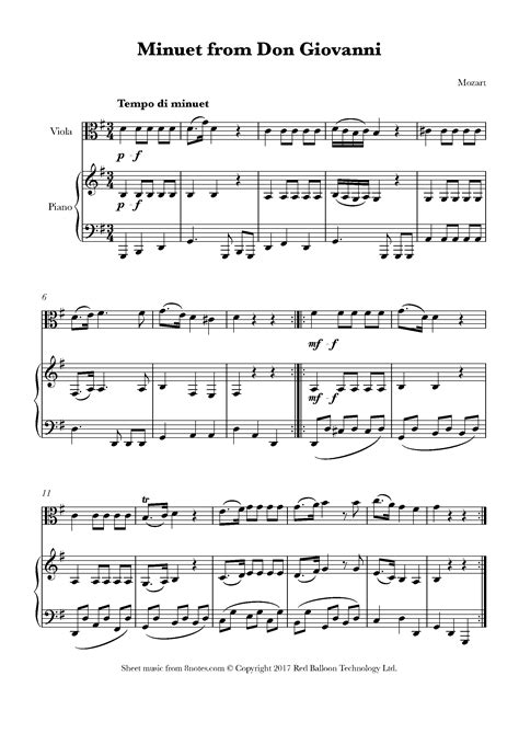 Mozart Wolfgang Amadeus Minuet From Don Giovanni Sheet Music For Viola