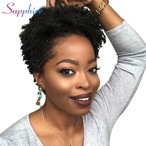 Sapphire Short Bob Wigs For Black Women Brazilian Remy Hair Afro Curly