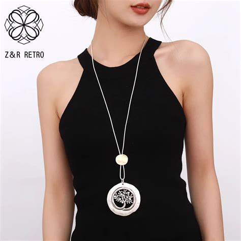Vintage Tree Of Life Hollow Out Necklace For Women Long Collares Chains