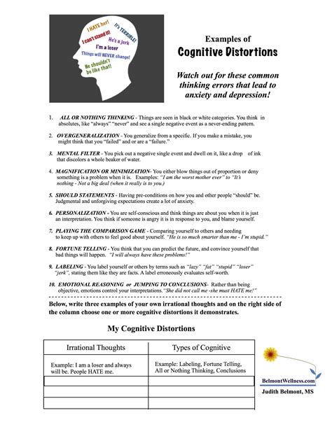 Cognitive Distortions Worksheet Mental Health Worksheets Images And Photos Finder