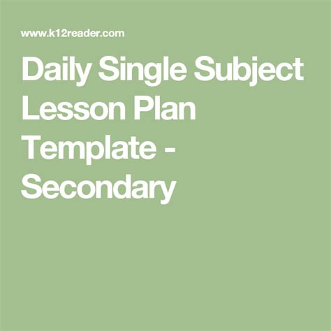 Daily Single Subject Lesson Plan Template Secondary Docs Templates