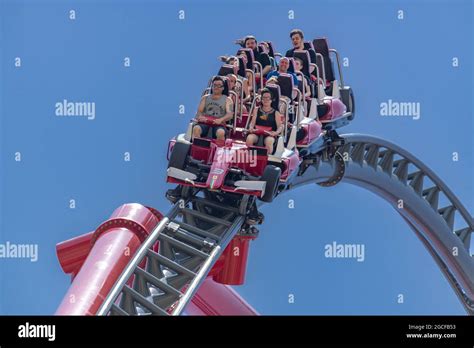 Red Force 112 Mph 367 Foot Ferrari Themed Rollercoaster Ferrari Land Themed Theme Park The