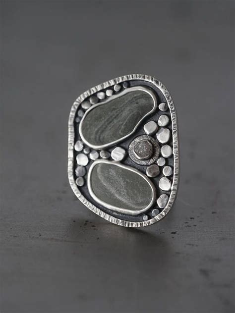 River Rock Ring Pebble And Raw Diamond Ring Statement Ring Rock Rings