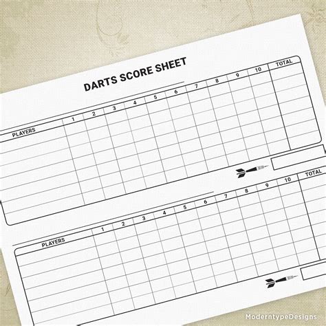 Darts Scoring Sheet Printable 1 Or 2 Games