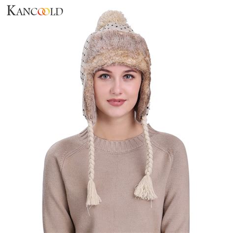 2017 Hot Warm Women Winter Hat With Ear Flaps Snow Ski Thick Knit Wool Beanie Cap Hat Oct1930 In