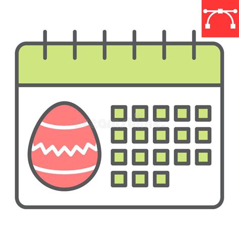 Easter Calendar Color Line Icon Happy Easter And Holiday Calendar