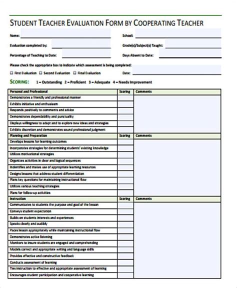 Free 9 Sample Student Evaluation Forms In Ms Word Pdf Artofit