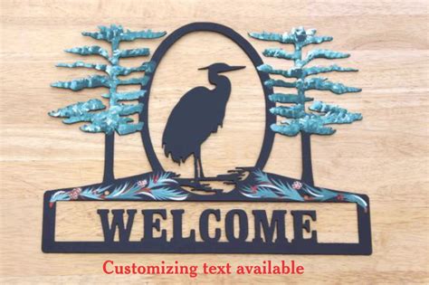 Heron Sign Metal Welcome Personalized Handpainting