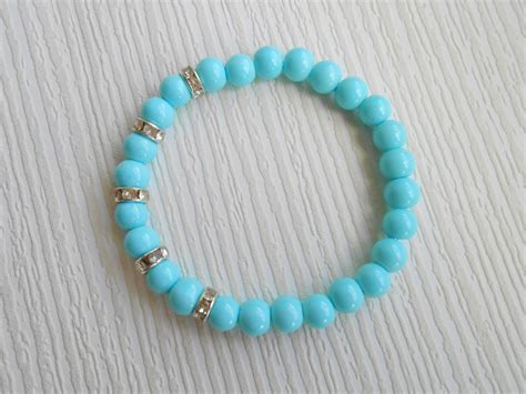 Turquoise Stretch Glass Pearls Bracelet Beaded Jewelry Great Etsy