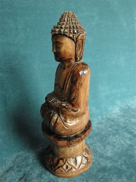 Vintage Hand Carved Wood Buddha Statue 1625 Tall Etsy