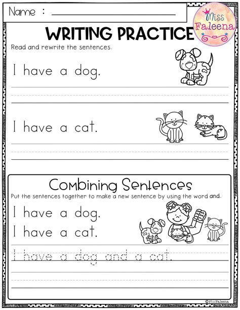 4 Worksheet Free Preschool Kindergarten Worksheets Sentences Writing