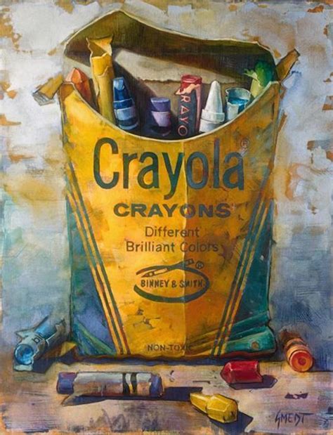 A Painting Of A Bucket Full Of Crayons