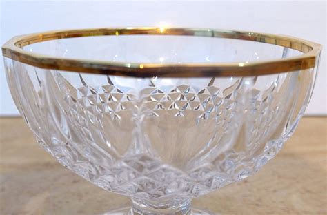 Vintage Lead Crystal Glass Bowl With K Gold Trim Cristal Etsy