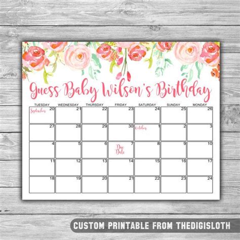 Your due date is not 100 percent accurate. Floral Pink Baby Shower Due Date Calendar by TheDigiSloth ...