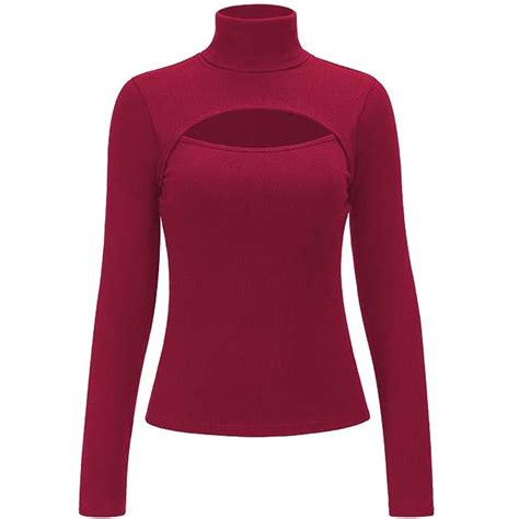 Buy Forefair Womens Fitted Long Sleeve Pullover Turtleneck Keyhole