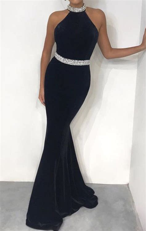 macloth halter mermaid black velvet long prom dress elegant formal evening gown in 2022