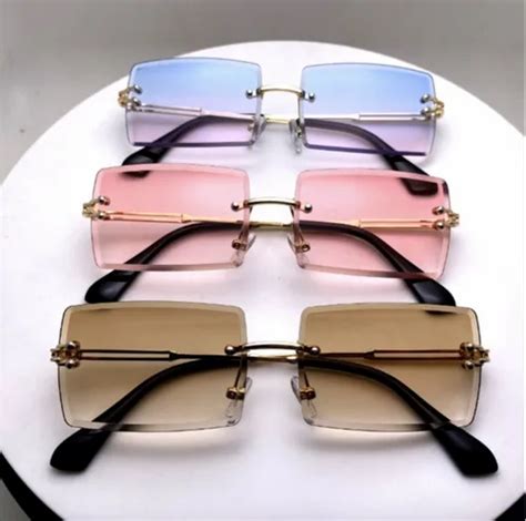 Vintage Rimless Sunglasses Rectangle Frameless Candy Color Glasses