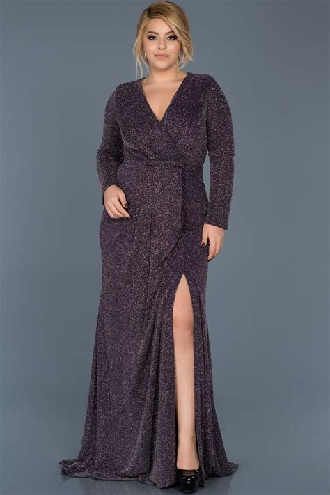 siyah mor yırtmaçlı v yaka büyük beden abiye abu595 maksi elbise moda stilleri elbise