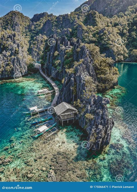 Aerial View Of The Twin Lagoon In Coron Island Palawan Philippines