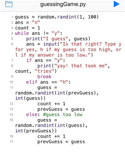 Some random integer will be selected by the system and the user has to guess that integer in the minimum number of. Solved: I Am Writing A "guessing Game" In Python. The Comp ...