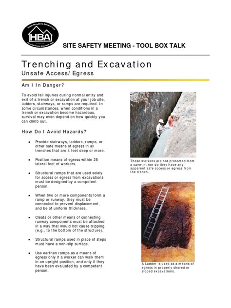 Tool Box Talk 2 07 Excavation Egress Osha Pdf Occupational Safety