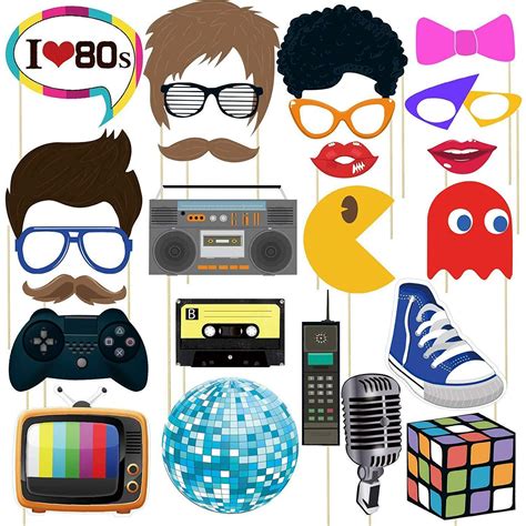 80s Party Photo Booth Props Rock Musichair Styleglasseslipsgame Set