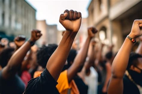 Premium Ai Image A Crowd Of People With Their Fists Raised In The Air