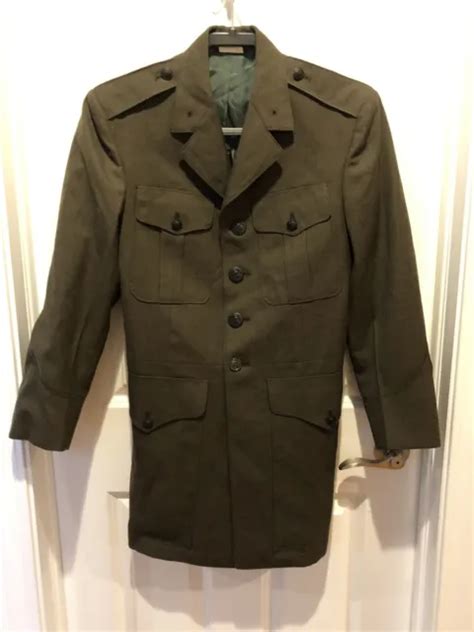 Vintage Us Military Marines Dress Uniform Coat Jacket Green Wool 36xl