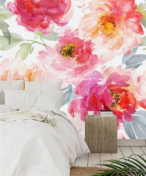 Large Watercolor Peony Removable Wallpaper Peel And Stick Mural