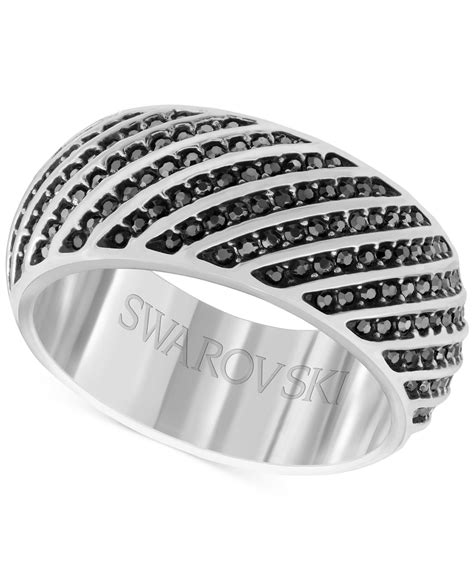 Swarovski Mens Silver Tone Hematite Crystal Ring In Black For Men Lyst