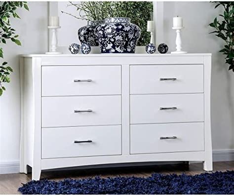 White 6 Drawer Dresser Modern Contemporary Transitional Veneer Wood