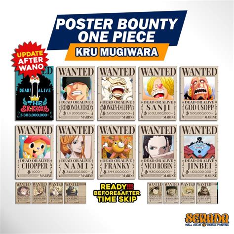 Poster Bounty One Piece Crew Mugiwara Set Pcs Poster Wanted One Piece After Wano Kuni After