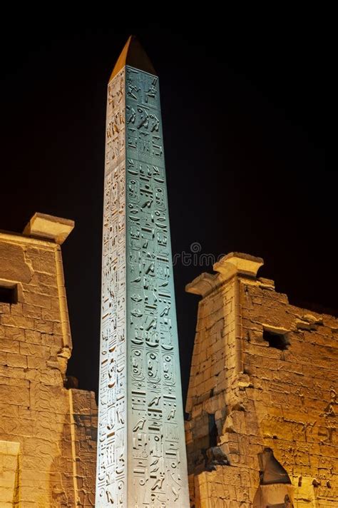 Large Obelisk At Entrance To Luxor Temple During Night Stock Image