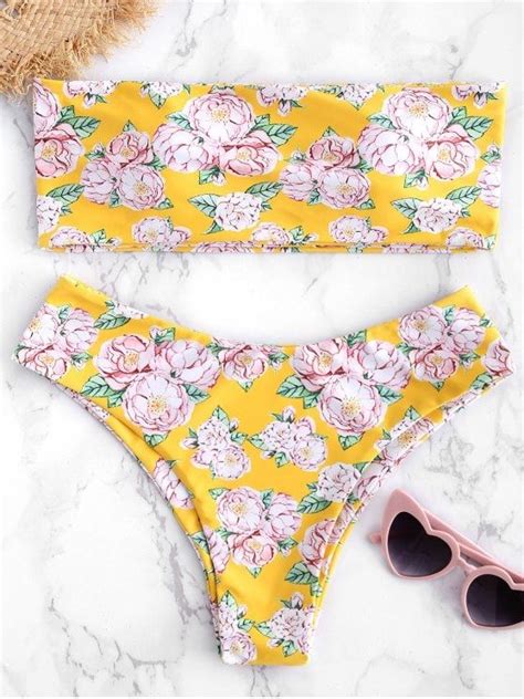flower bandeau high leg bikini set rubber ducky yellow l high leg bikini set bikinis high