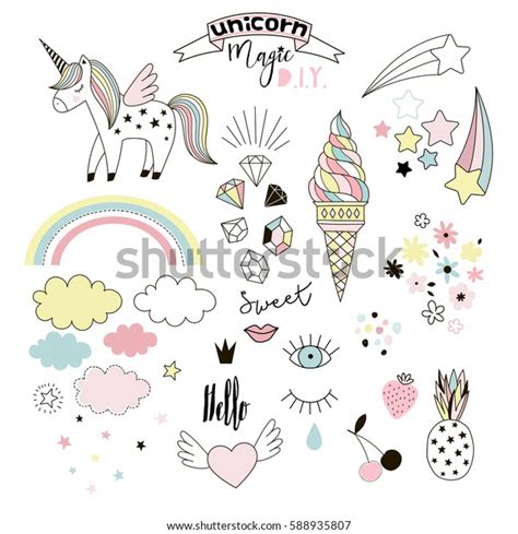 Unicorn Magic Design Element Set Stock Vector Royalty Free 588935807