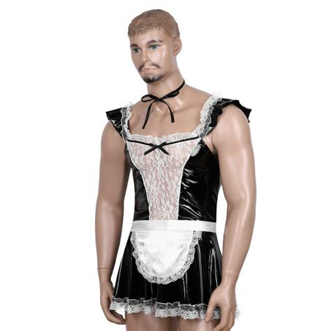 Wet Look French Maid Costume Uniform Mens Stag Do Funny Adult Fancy